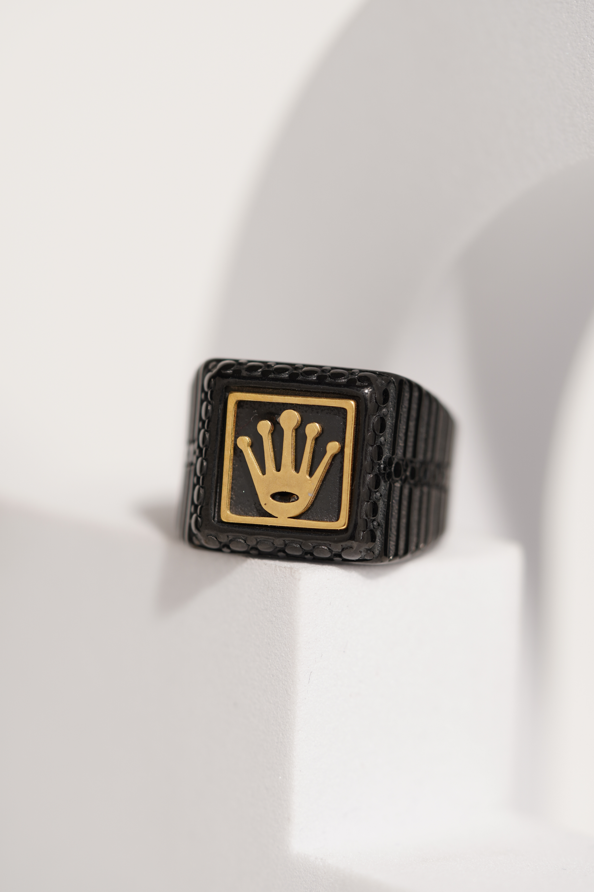Matte Black & Golden Crown Stainless Steel Finger Ring For Men worldjewel.in men's ring