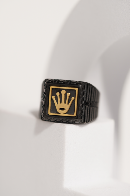 Matte Black & Golden Crown Stainless Steel Finger Ring For Men worldjewel.in men's ring