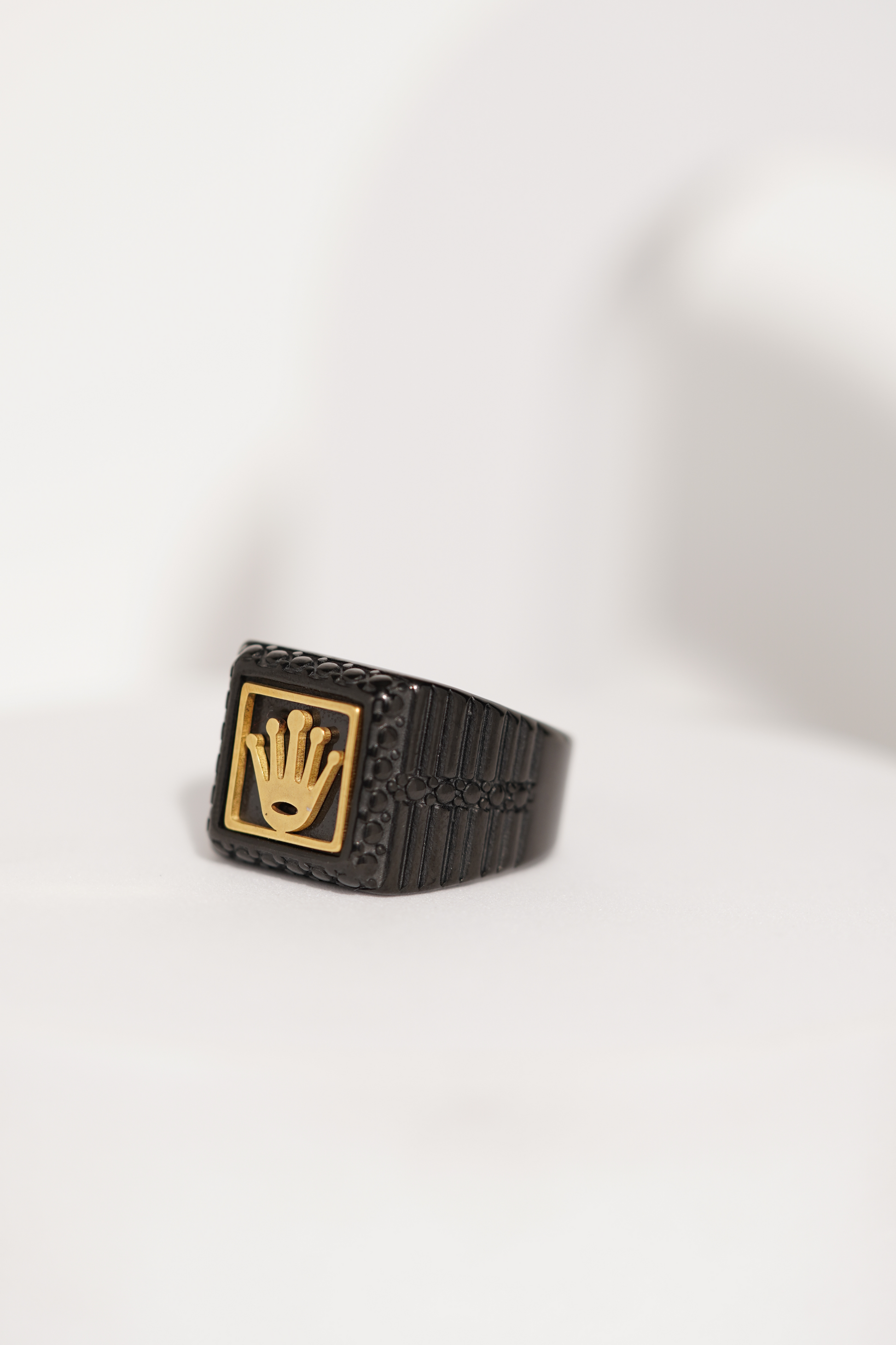 Matte Black & Golden Crown Stainless Steel Finger Ring For Men worldjewel.in men's ring