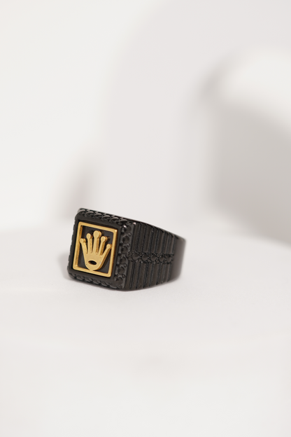 Matte Black & Golden Crown Stainless Steel Finger Ring For Men worldjewel.in men's ring