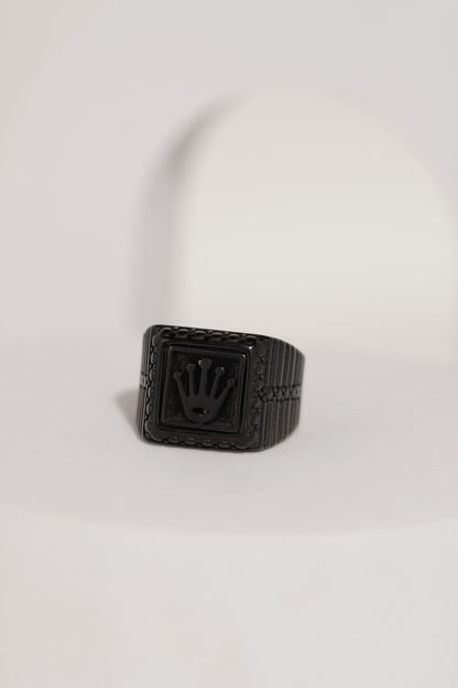 Matte Black & Golden Crown Stainless Steel Finger Ring For Men worldjewel.in men's ring