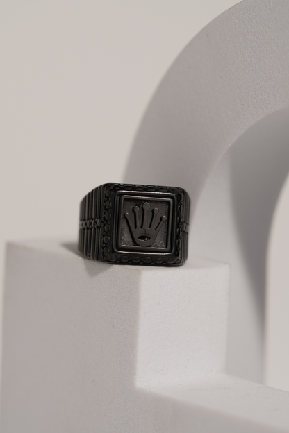 Matte Black & Golden Crown Stainless Steel Finger Ring For Men worldjewel.in men's ring