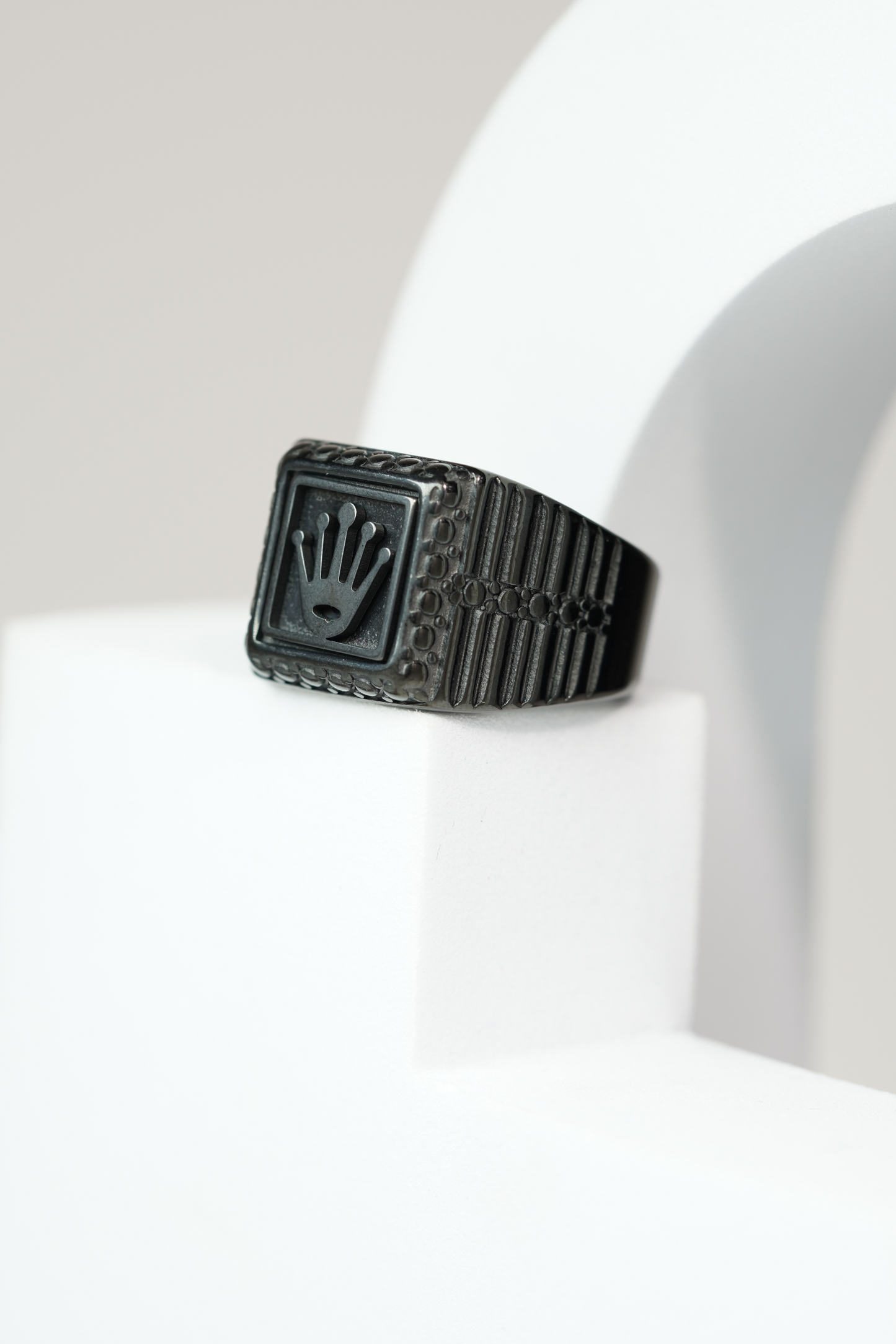Matte Black & Golden Crown Stainless Steel Finger Ring For Men worldjewel.in men's ring