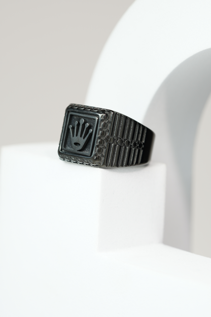 Matte Black & Golden Crown Stainless Steel Finger Ring For Men worldjewel.in men's ring