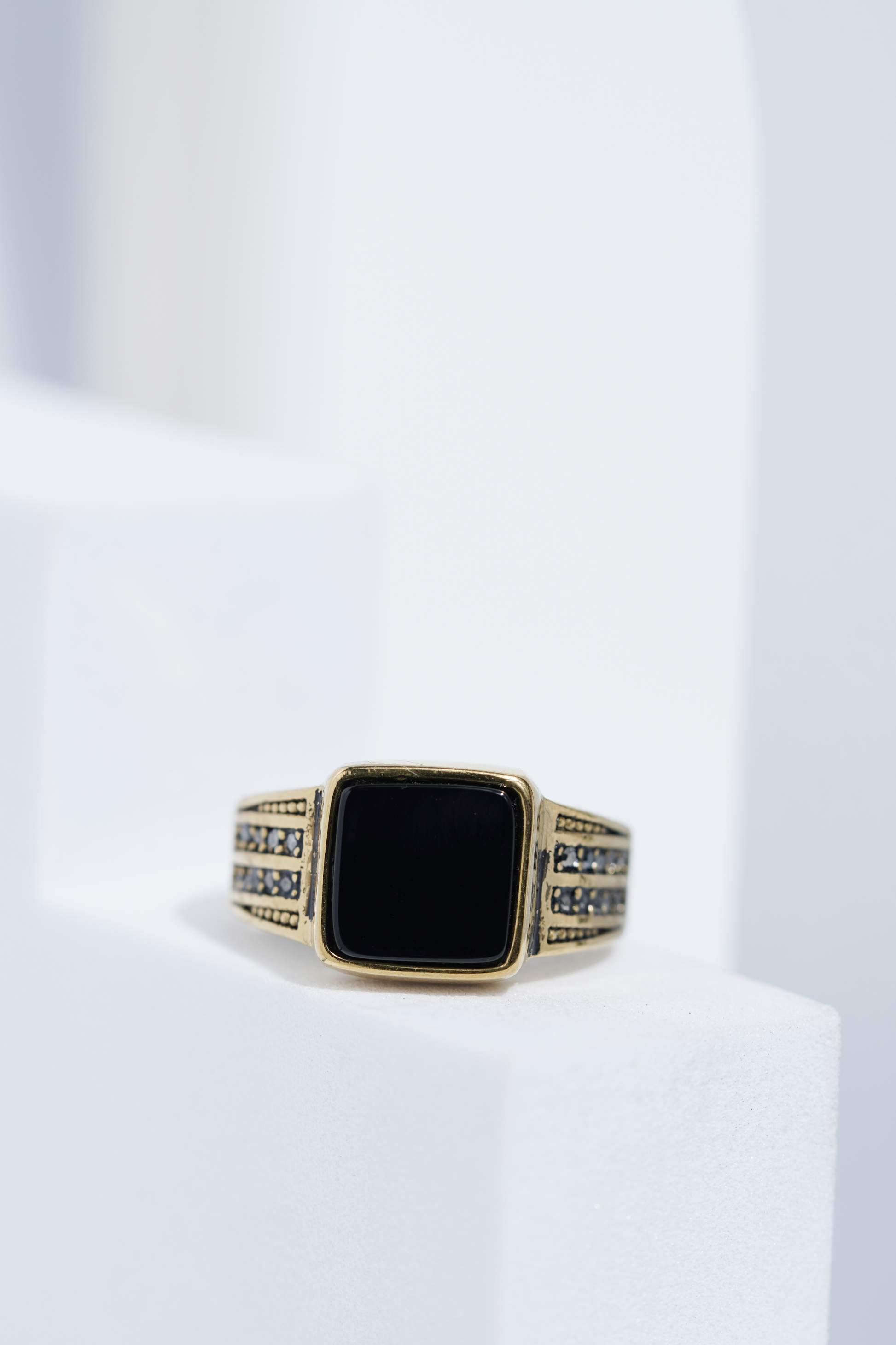 Gold Stone With Black Diamond Turkish Ring For Men worldjewel.in men's ring
