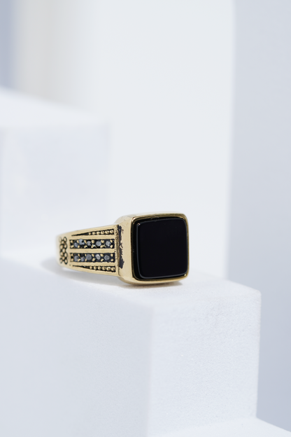 Gold Stone With Black Diamond Turkish Ring For Men worldjewel.in men's ring