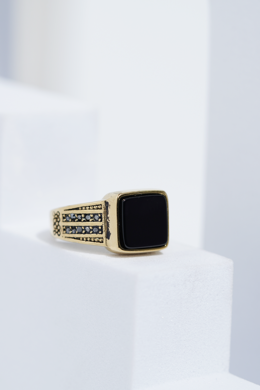 Gold Stone With Black Diamond Turkish Ring For Men worldjewel.in men's ring