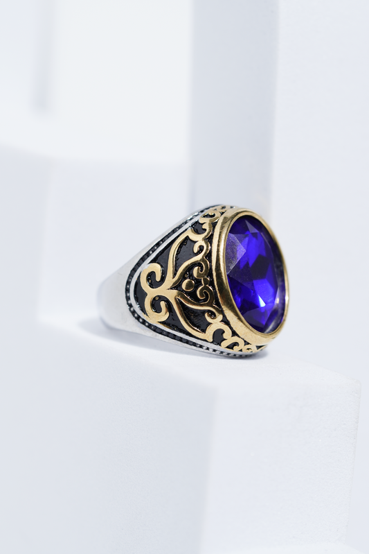 Two-Tone Oval Blue Stone Ring For Men worldjewel.in men's ring