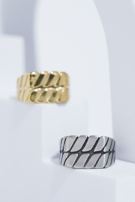 Twisted Pattern Silver & Golden Shiney Ring For Men worldjewel.in men's ring