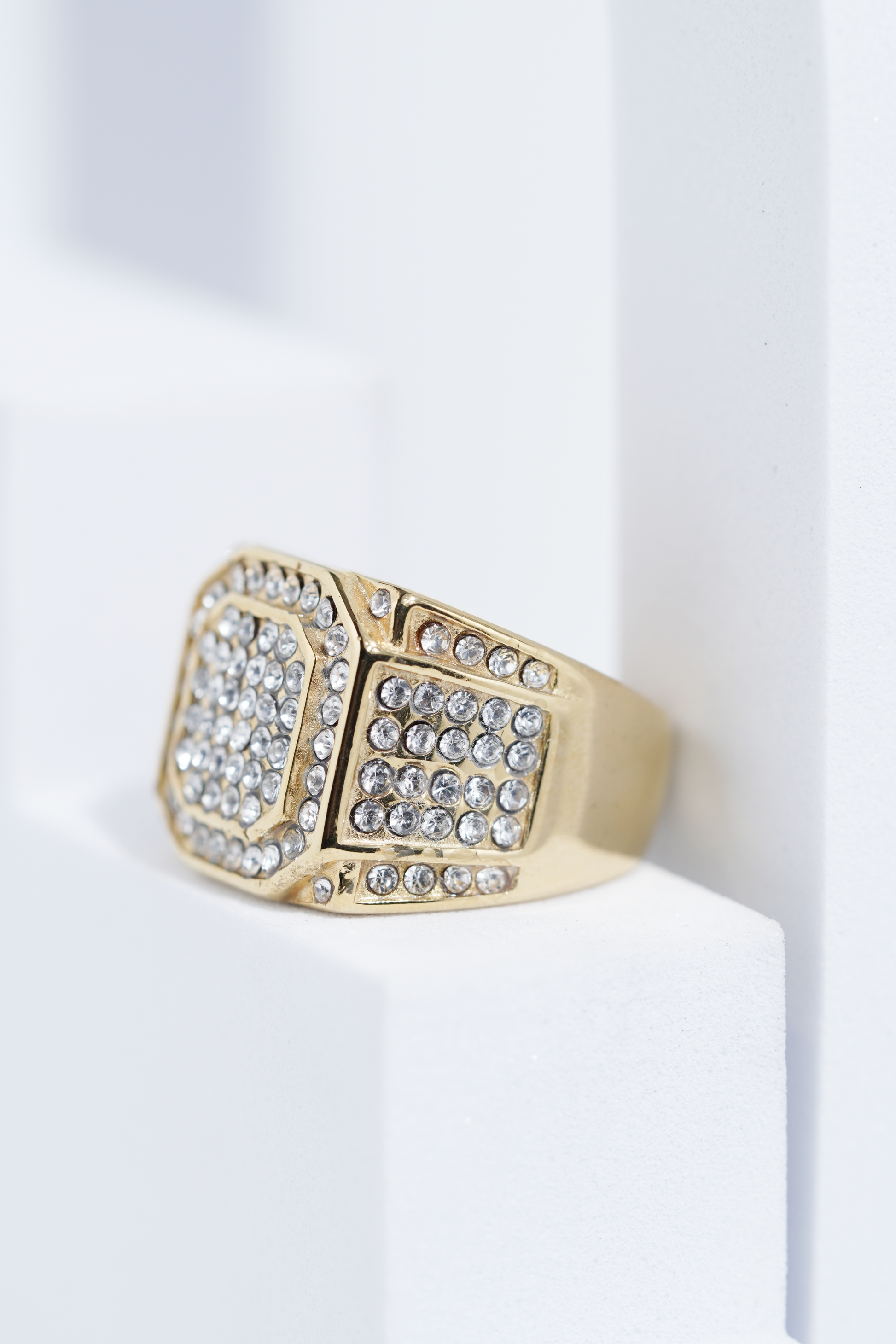 Golden Iced Diamond Ring For Men worldjewel.in men's ring