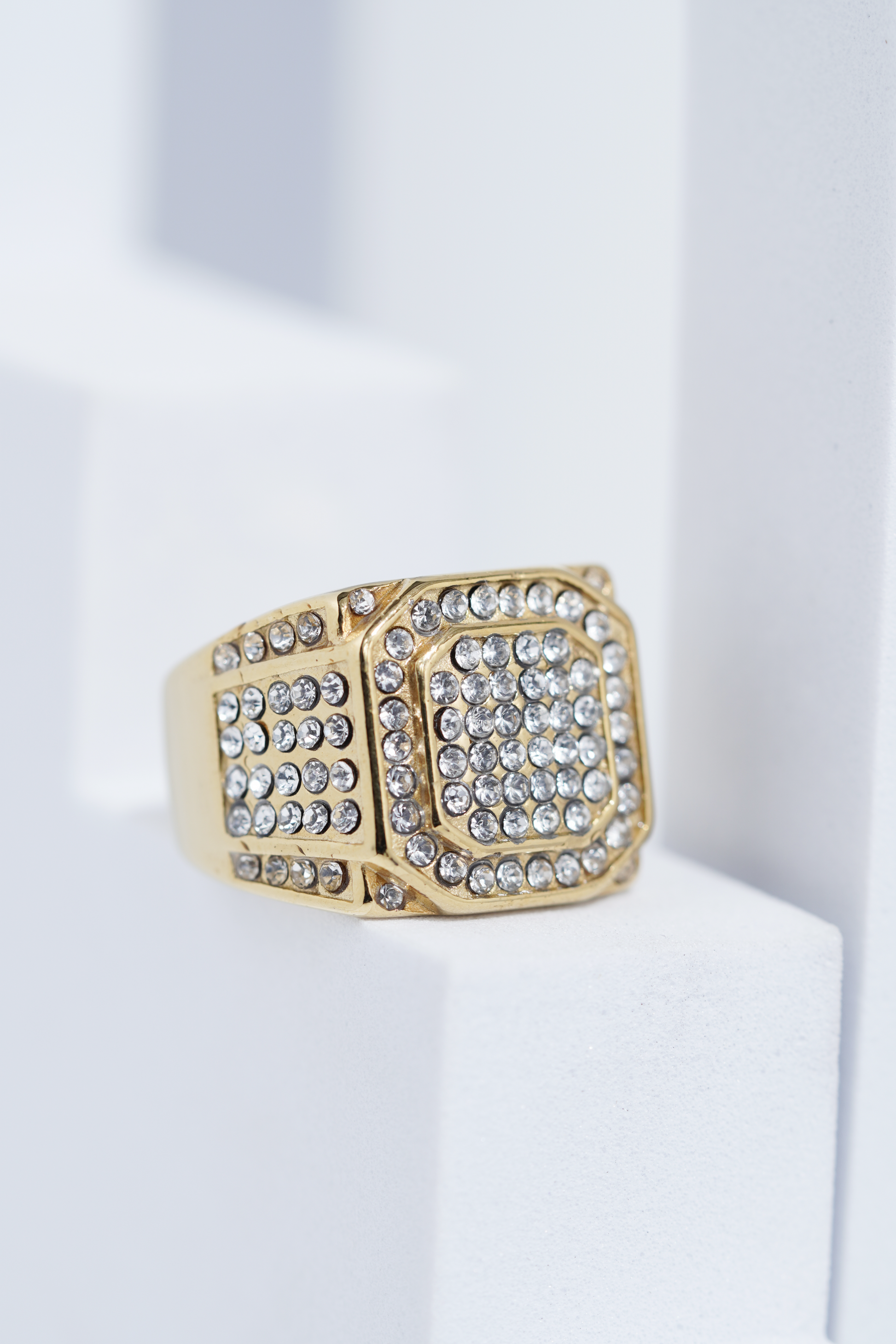 Golden Iced Diamond Ring For Men worldjewel.in men's ring