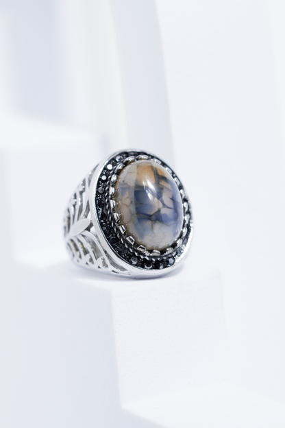 Sliver Oval Shape Stone Ring for Men worldjewel.in men's ring
