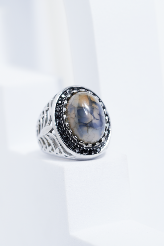 Sliver Oval Shape Stone Ring for Men worldjewel.in men's ring