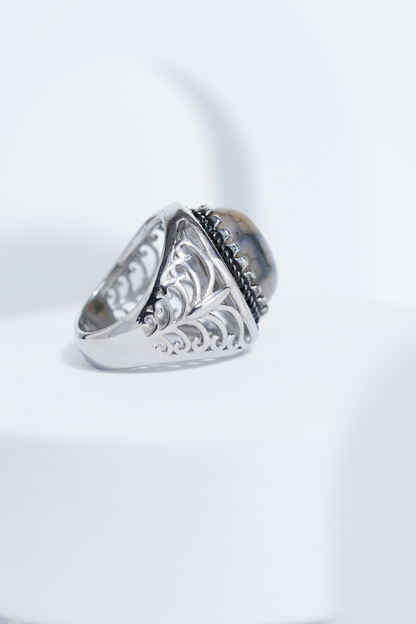 Sliver Oval Shape Stone Ring for Men worldjewel.in men's ring