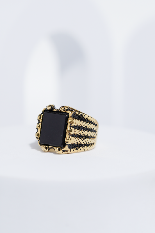 Golden Oxidized Stainless Steel Ring For Men. worldjewel.in men's ring