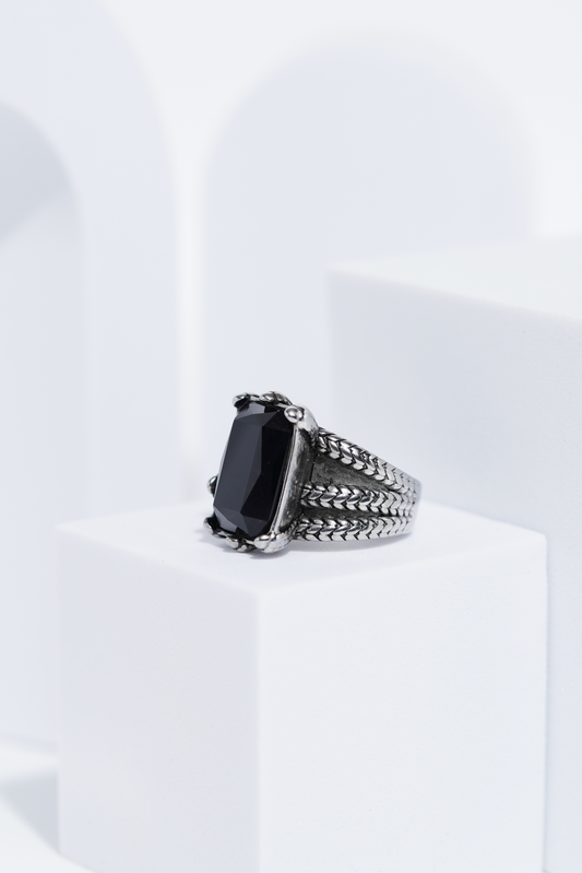 Silver Oxidized With Black StoneStainless Steel Ring For Men. worldjewel.in men's ring