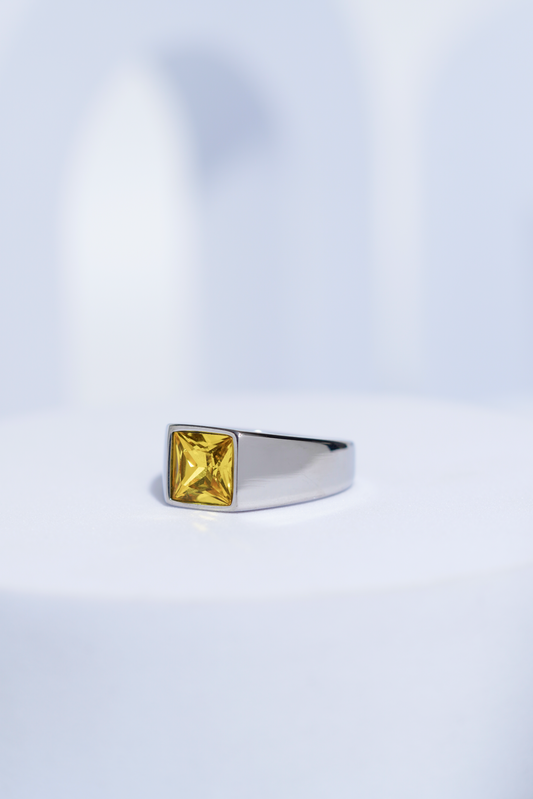 Yellow Diamond Minimalistic Stainless Steel Ring For Men. worldjewel.in men's ring