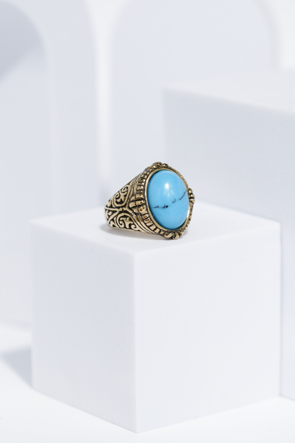 Blue Stone Golden Textured Turkish Ring For Men. worldjewel.in men's ring