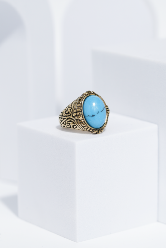Blue Stone Golden Textured Turkish Ring For Men. worldjewel.in men's ring