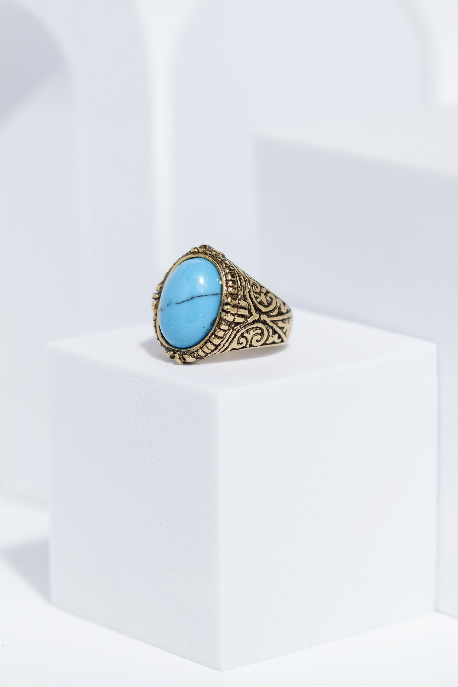 Blue Stone Golden Textured Turkish Ring For Men. worldjewel.in men's ring