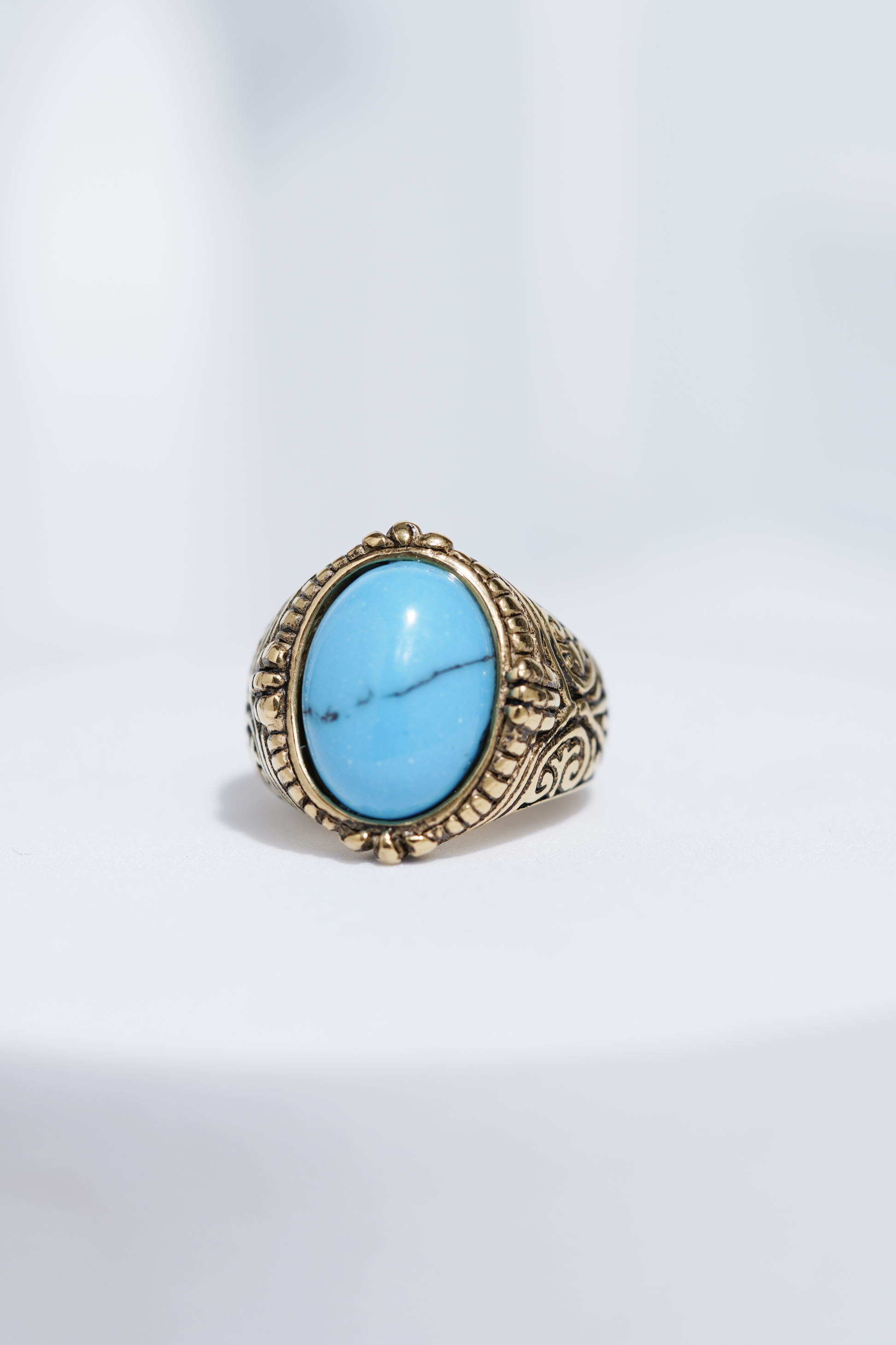 Blue Stone Golden Textured Turkish Ring For Men. worldjewel.in men's ring