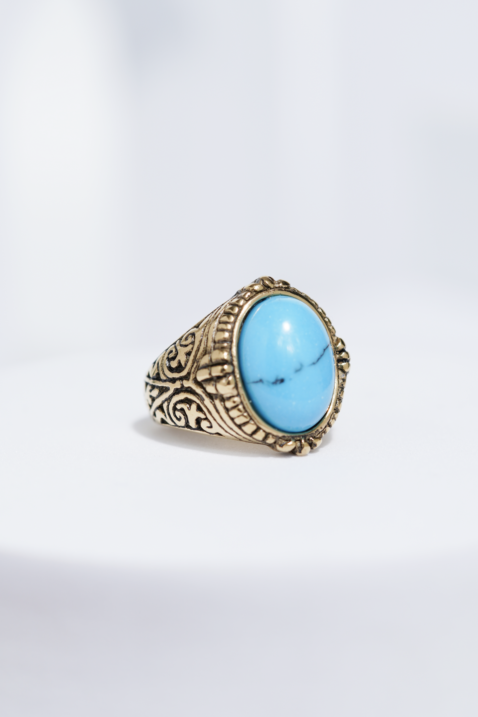Blue Stone Golden Textured Turkish Ring For Men. worldjewel.in men's ring