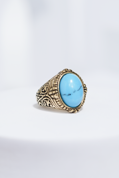 Blue Stone Golden Textured Turkish Ring For Men. worldjewel.in men's ring