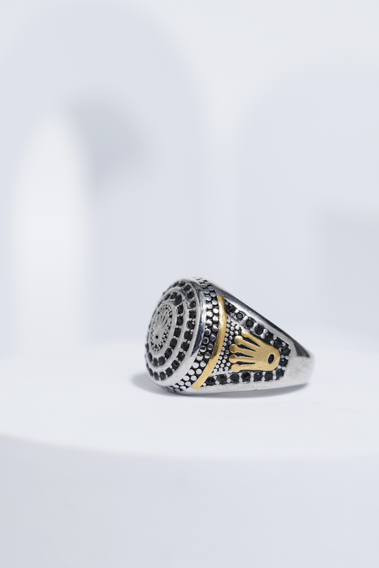 Diamond Studded Silver & Golden Textured Turkish Ring For Men. worldjewel.in men's ring