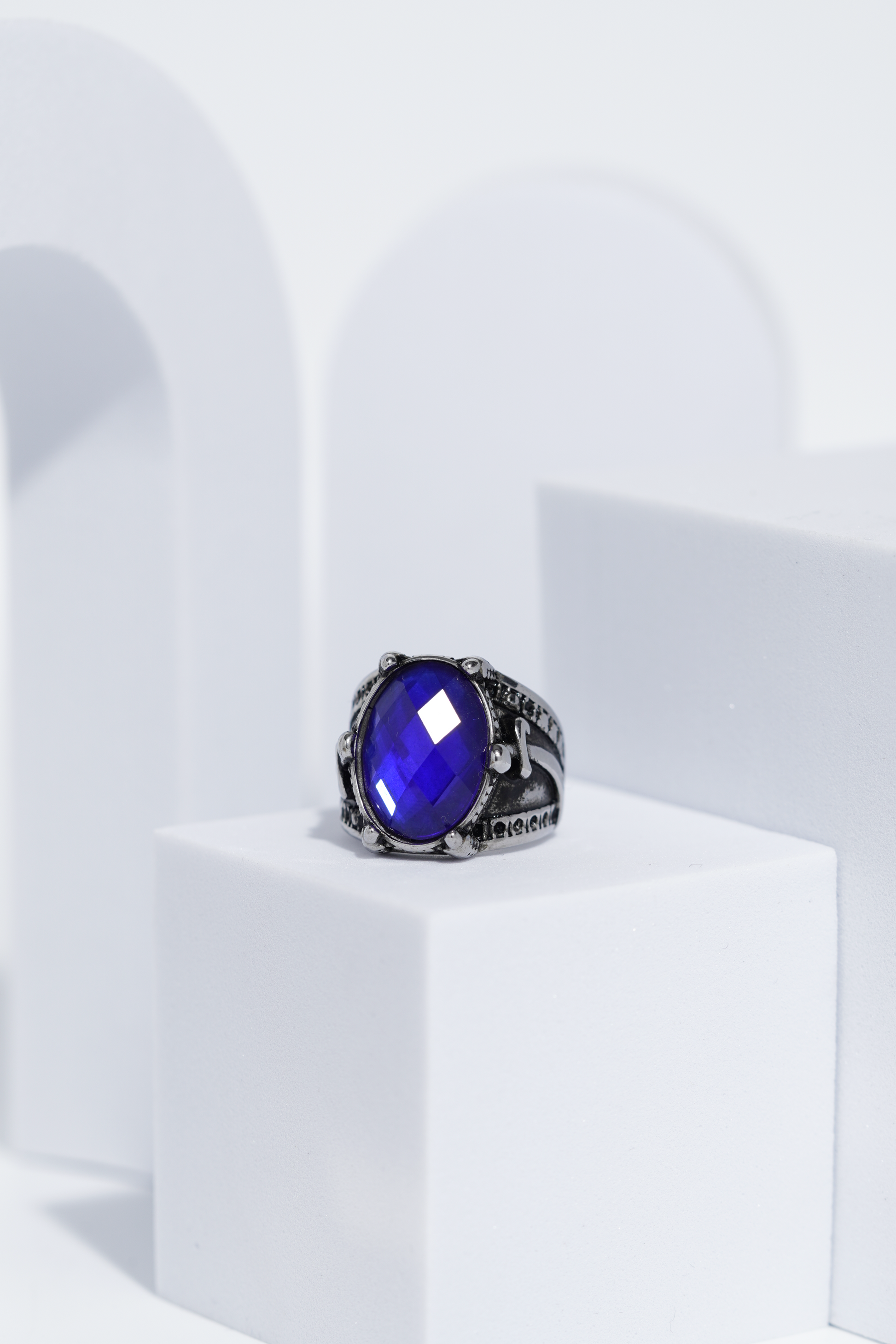 Blue Stone Silver Stone Textured Turkish Ring For Men. worldjewel.in men's ring