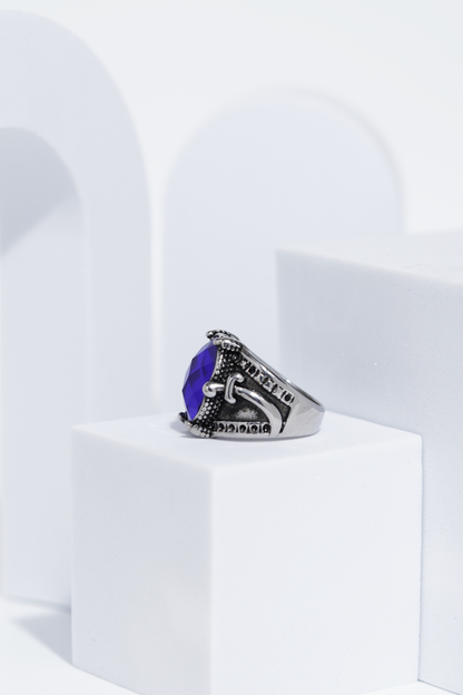 Blue Stone Silver Stone Textured Turkish Ring For Men. worldjewel.in men's ring