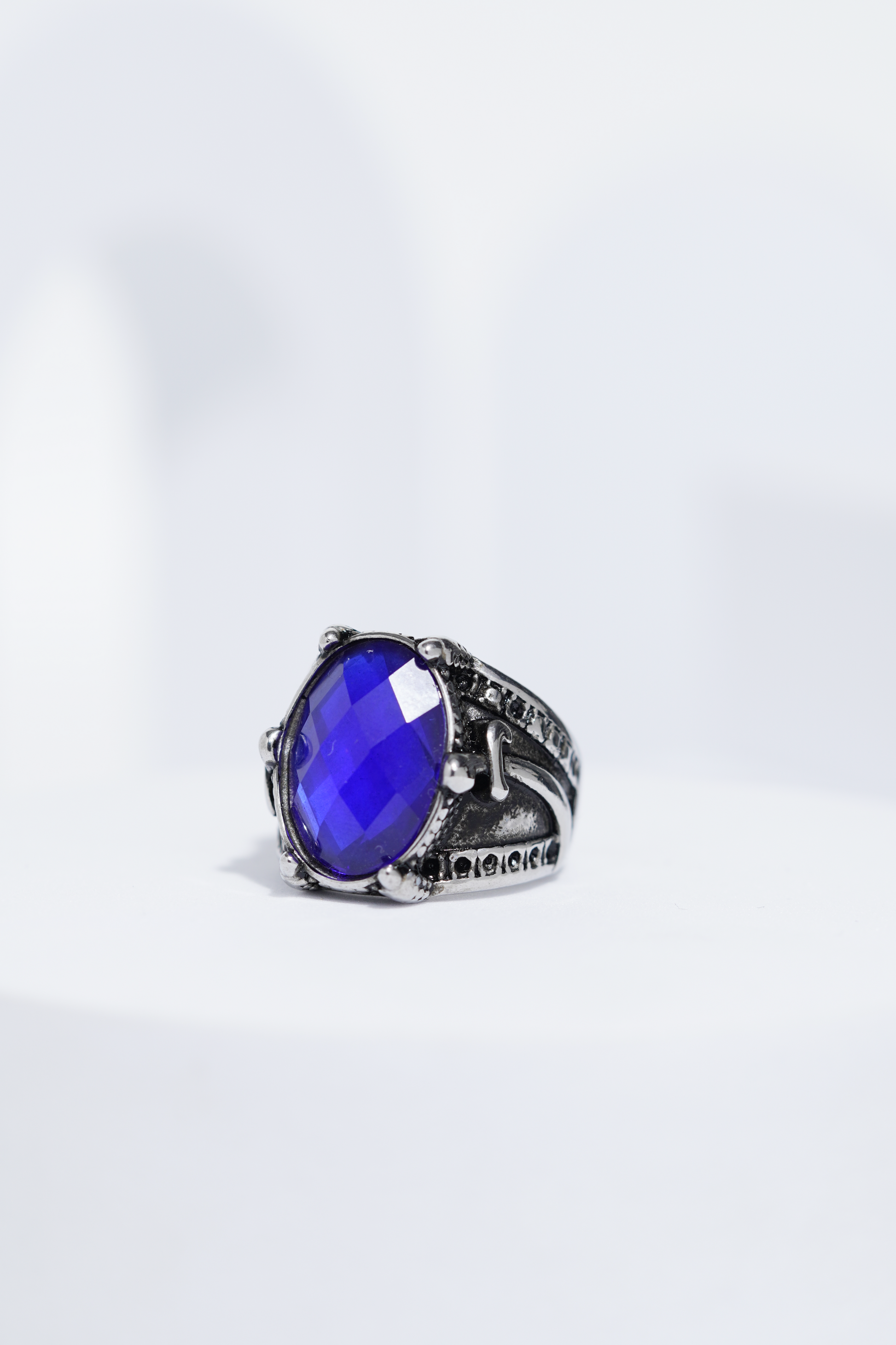 Blue Stone Silver Stone Textured Turkish Ring For Men. worldjewel.in men's ring