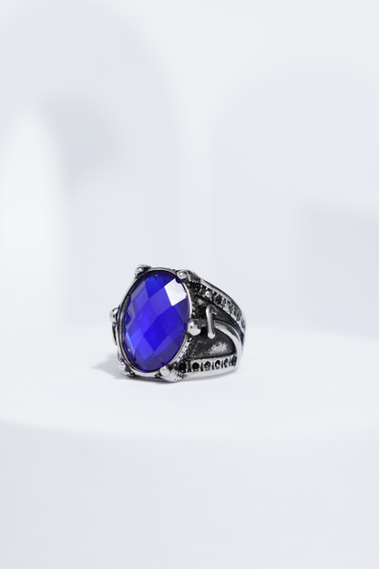 Blue Stone Silver Stone Textured Turkish Ring For Men. worldjewel.in men's ring