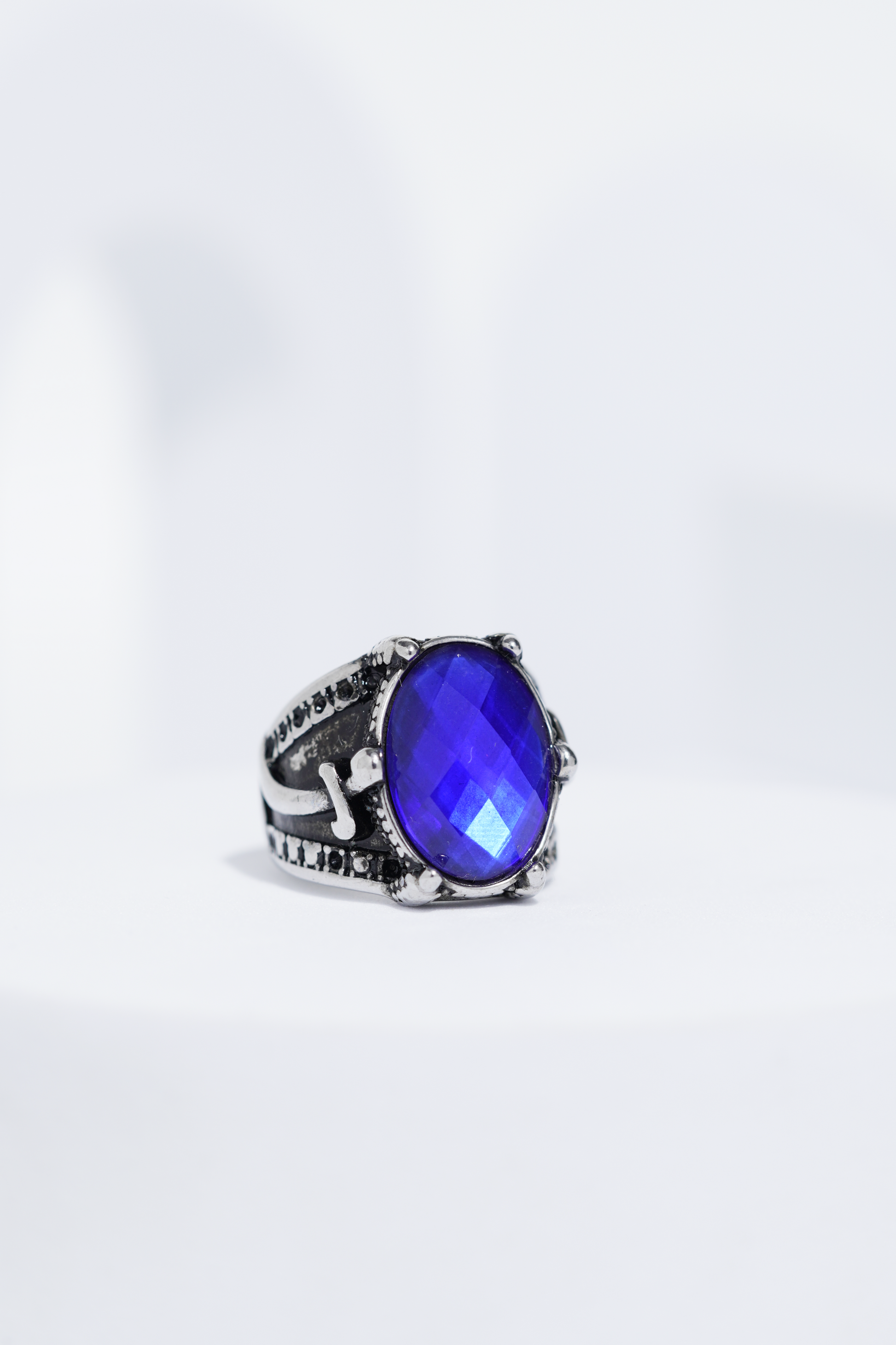 Blue Stone Silver Stone Textured Turkish Ring For Men. worldjewel.in men's ring