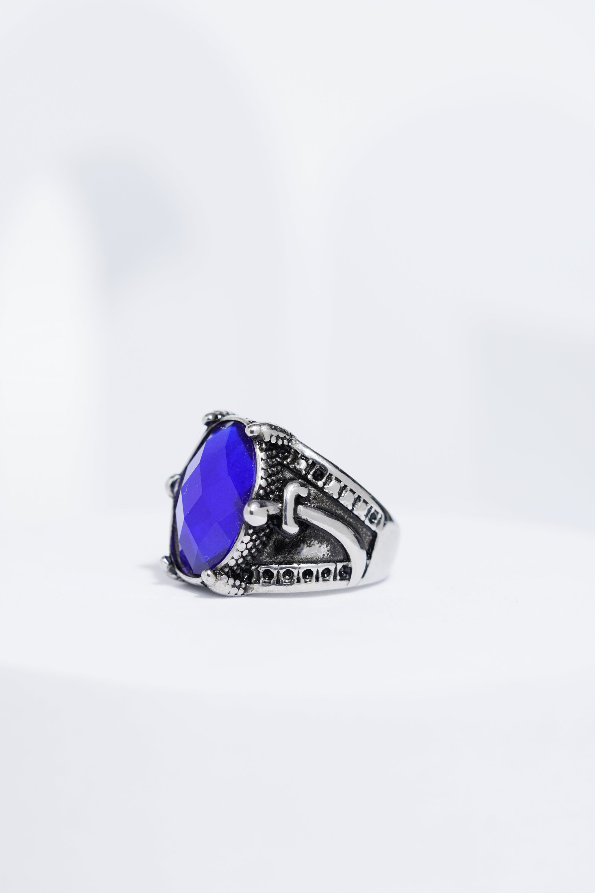 Blue Stone Silver Stone Textured Turkish Ring For Men. worldjewel.in men's ring
