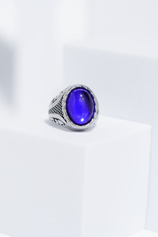 Blue Oval Stone Silver Stainless Steel Ring For Men. worldjewel.in men's ring