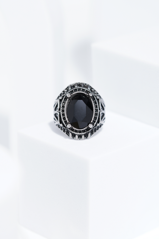 Black Cut Oval Silver Stainless Steel Ring For Men. worldjewel.in men's ring
