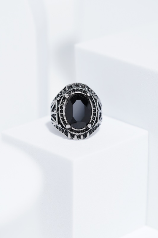 Black Cut Oval Silver Stainless Steel Ring For Men. worldjewel.in men's ring