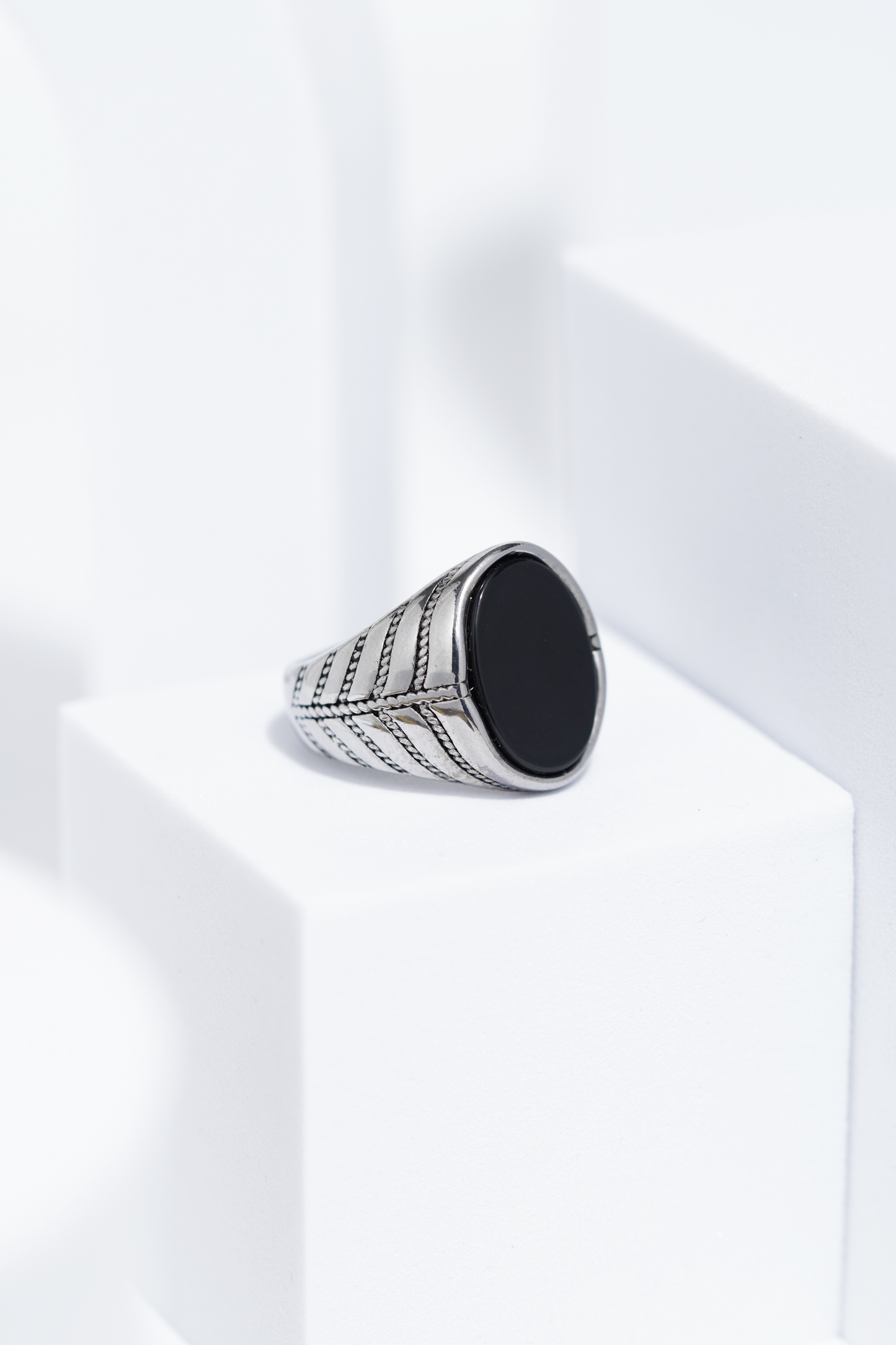 Black Flat Oval Stone In Sliver Color Stainless Steel Ring For Men. worldjewel.in men's ring