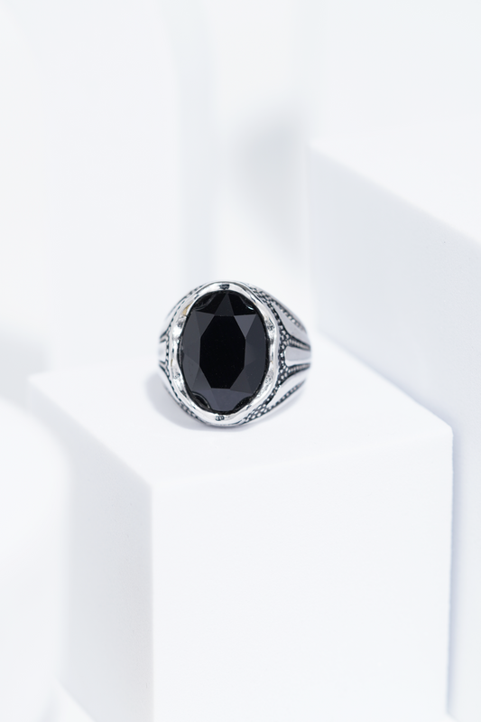 Black Oval Stone minimal silver  Stainless Steel Ring For Men. worldjewel.in men's ring