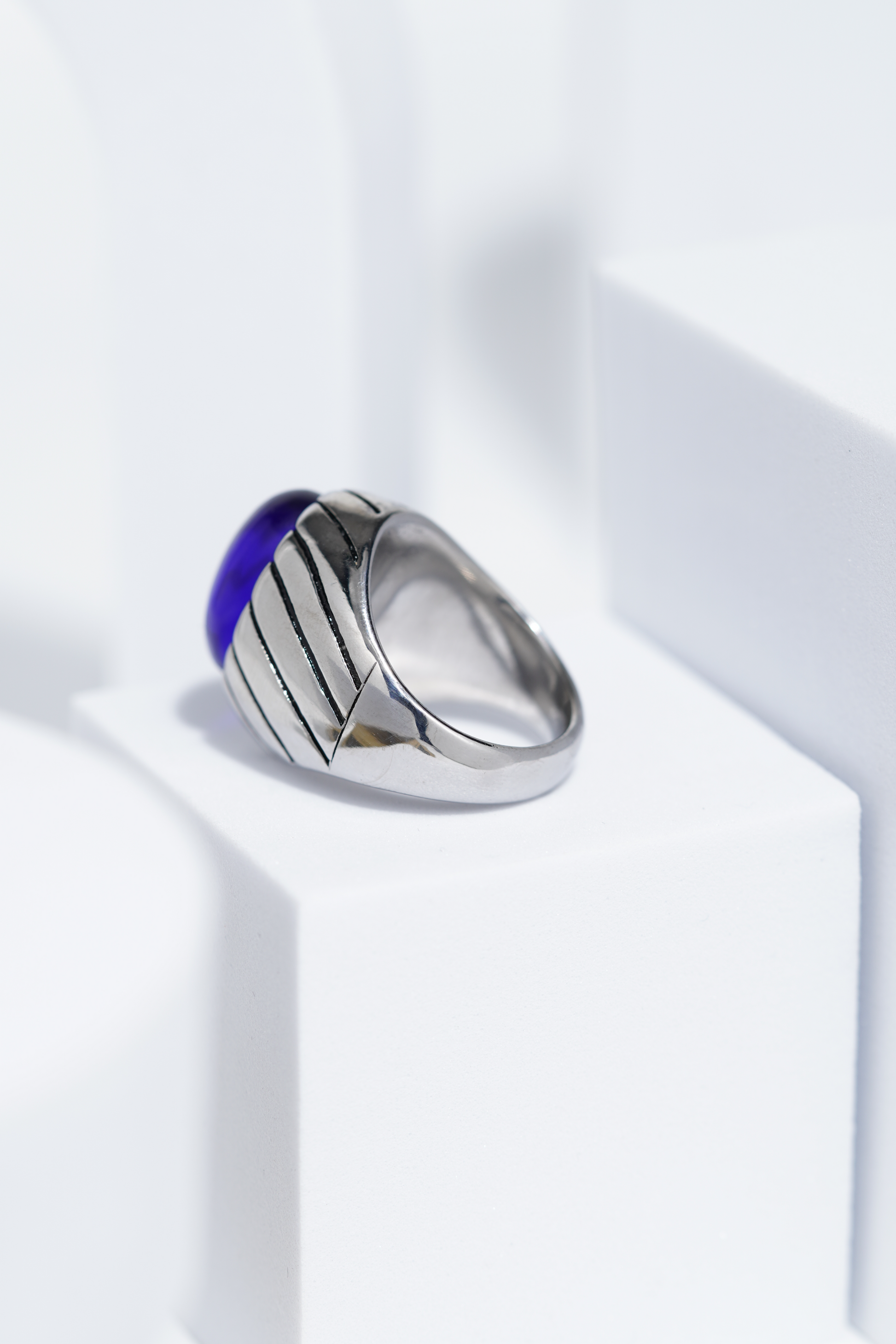 Blue Clear Oval Stone In Sliver Color Stainless Steel Ring For Men. worldjewel.in men's ring