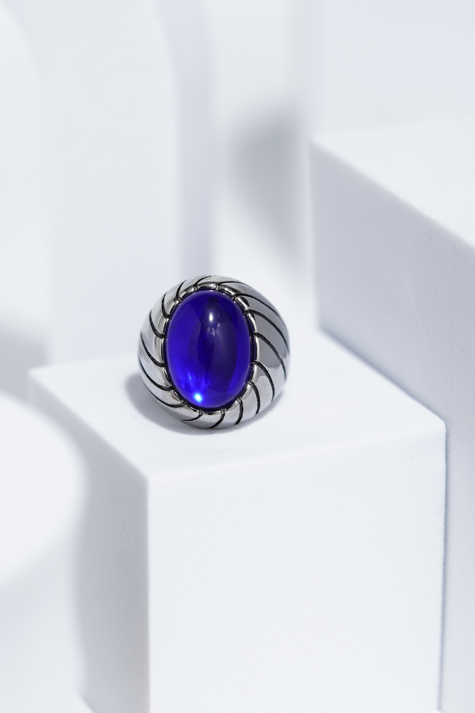 Blue Clear Oval Stone In Sliver Color Stainless Steel Ring For Men. worldjewel.in men's ring