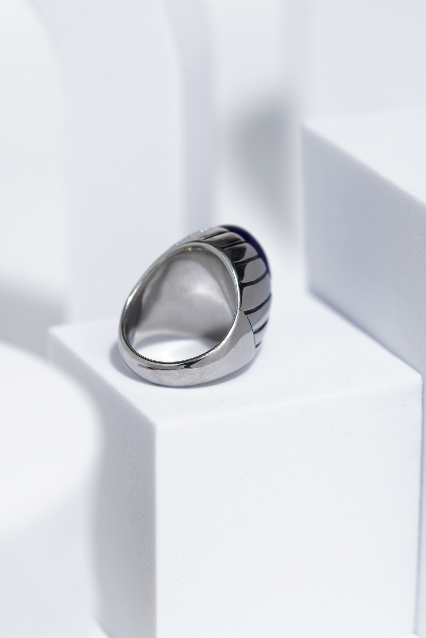 Blue Clear Oval Stone In Sliver Color Stainless Steel Ring For Men. worldjewel.in men's ring