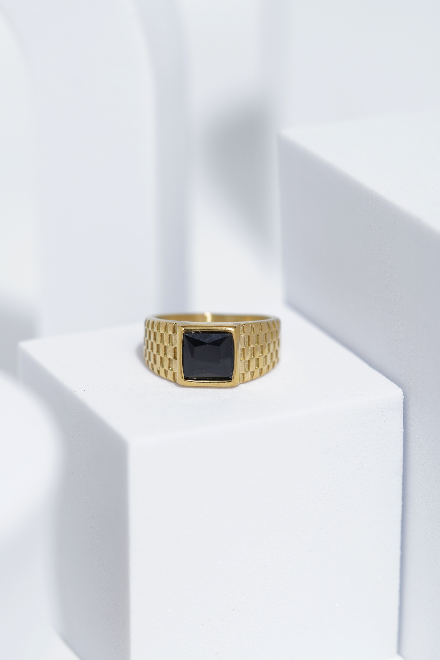 Black Square Stone With Gold And Silver Stainless Steel Ring For Men. worldjewel.in men's ring