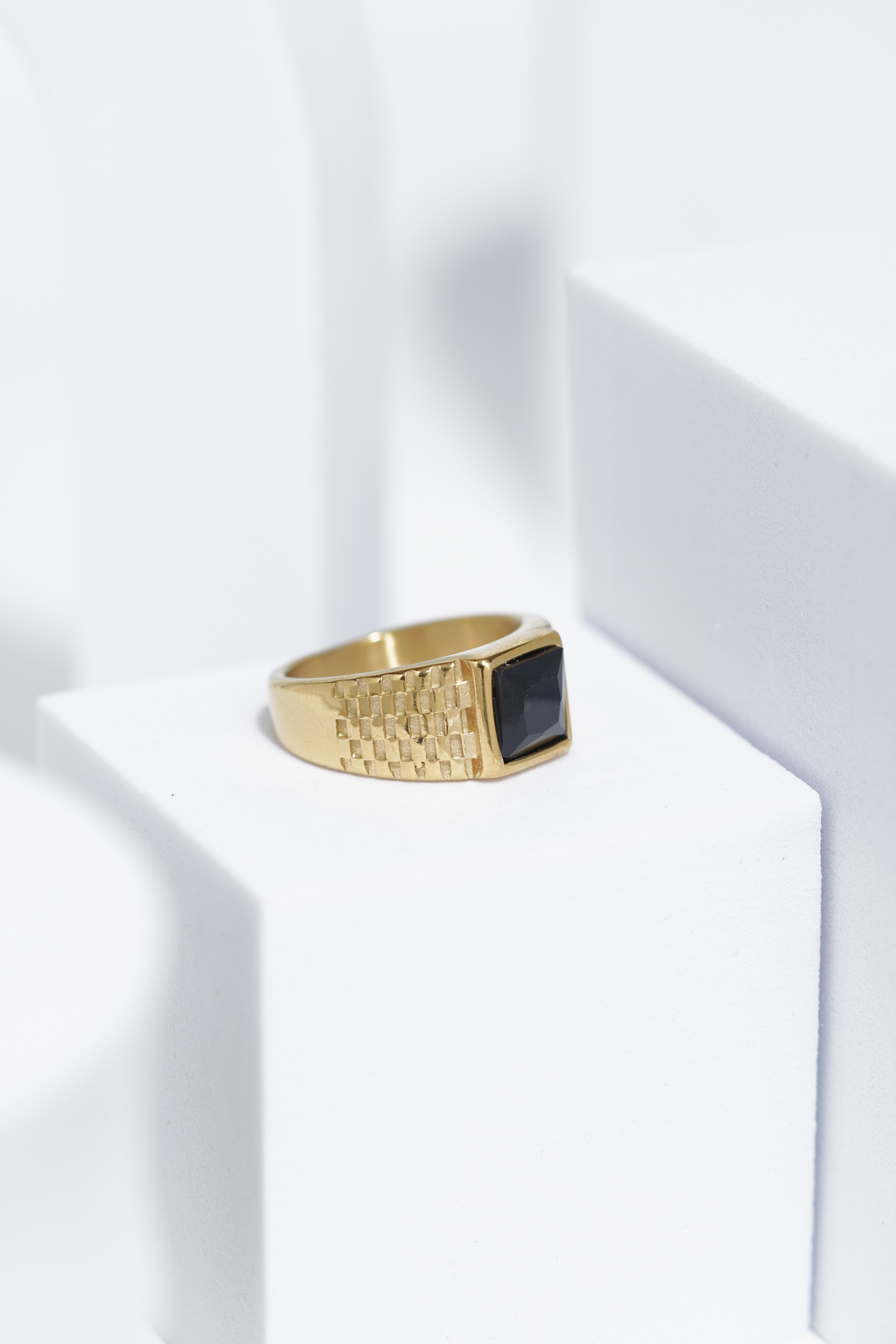 Black Square Stone With Gold And Silver Stainless Steel Ring For Men. worldjewel.in men's ring