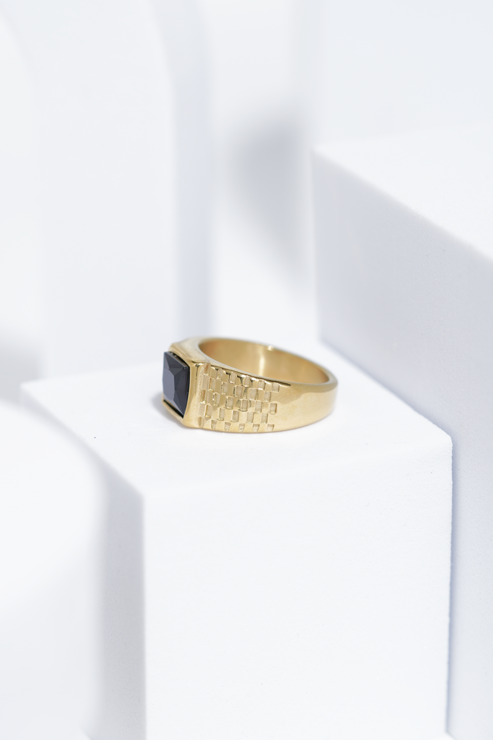 Black Square Stone With Gold And Silver Stainless Steel Ring For Men. worldjewel.in men's ring