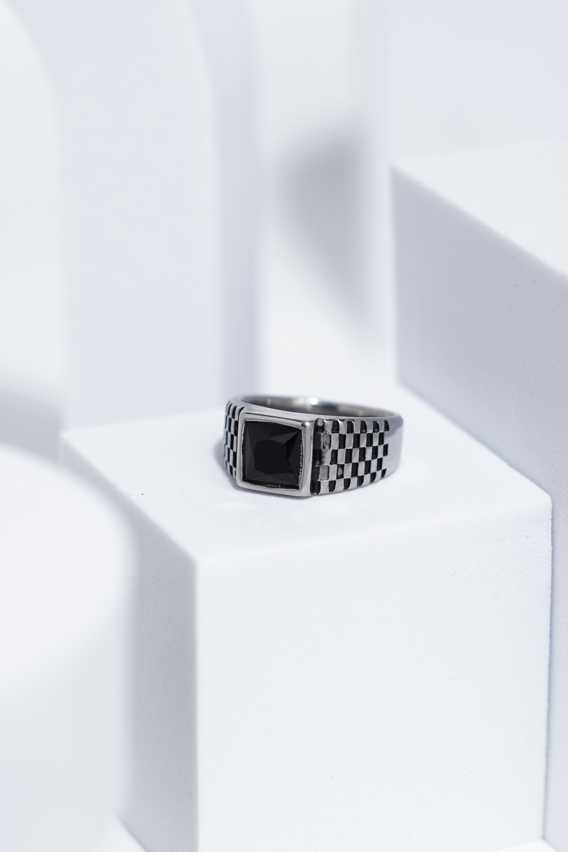 Black Square Stone With Gold And Silver Stainless Steel Ring For Men. worldjewel.in men's ring