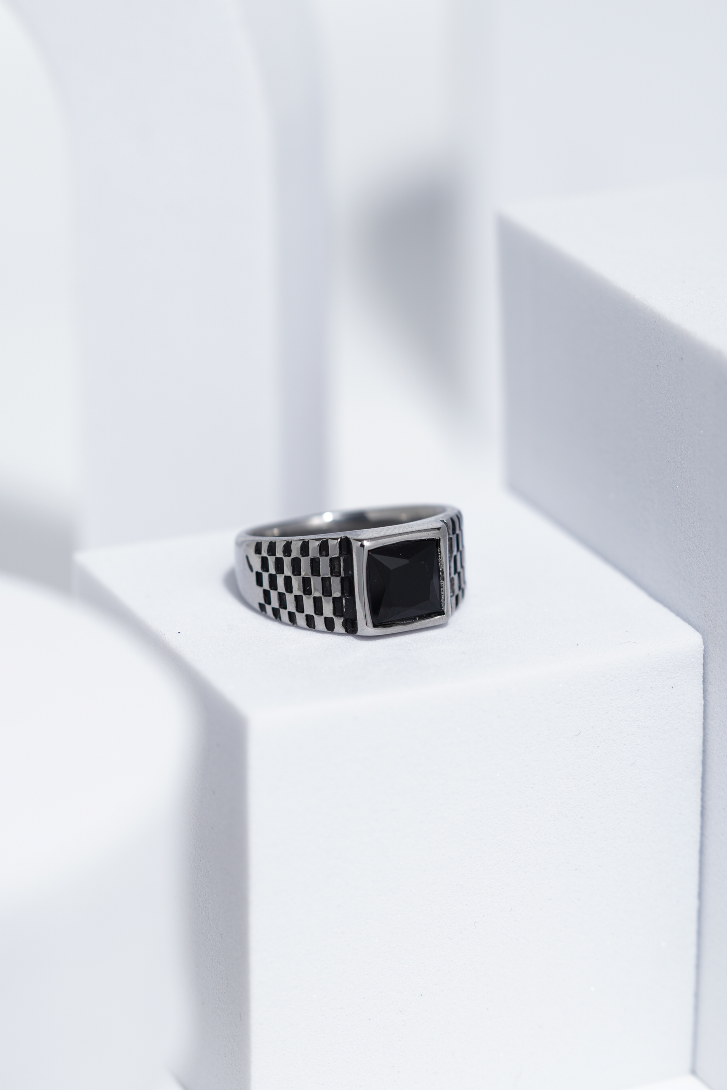 Black Square Stone With Gold And Silver Stainless Steel Ring For Men. worldjewel.in men's ring