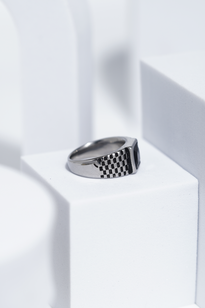 Black Square Stone With Gold And Silver Stainless Steel Ring For Men. worldjewel.in men's ring