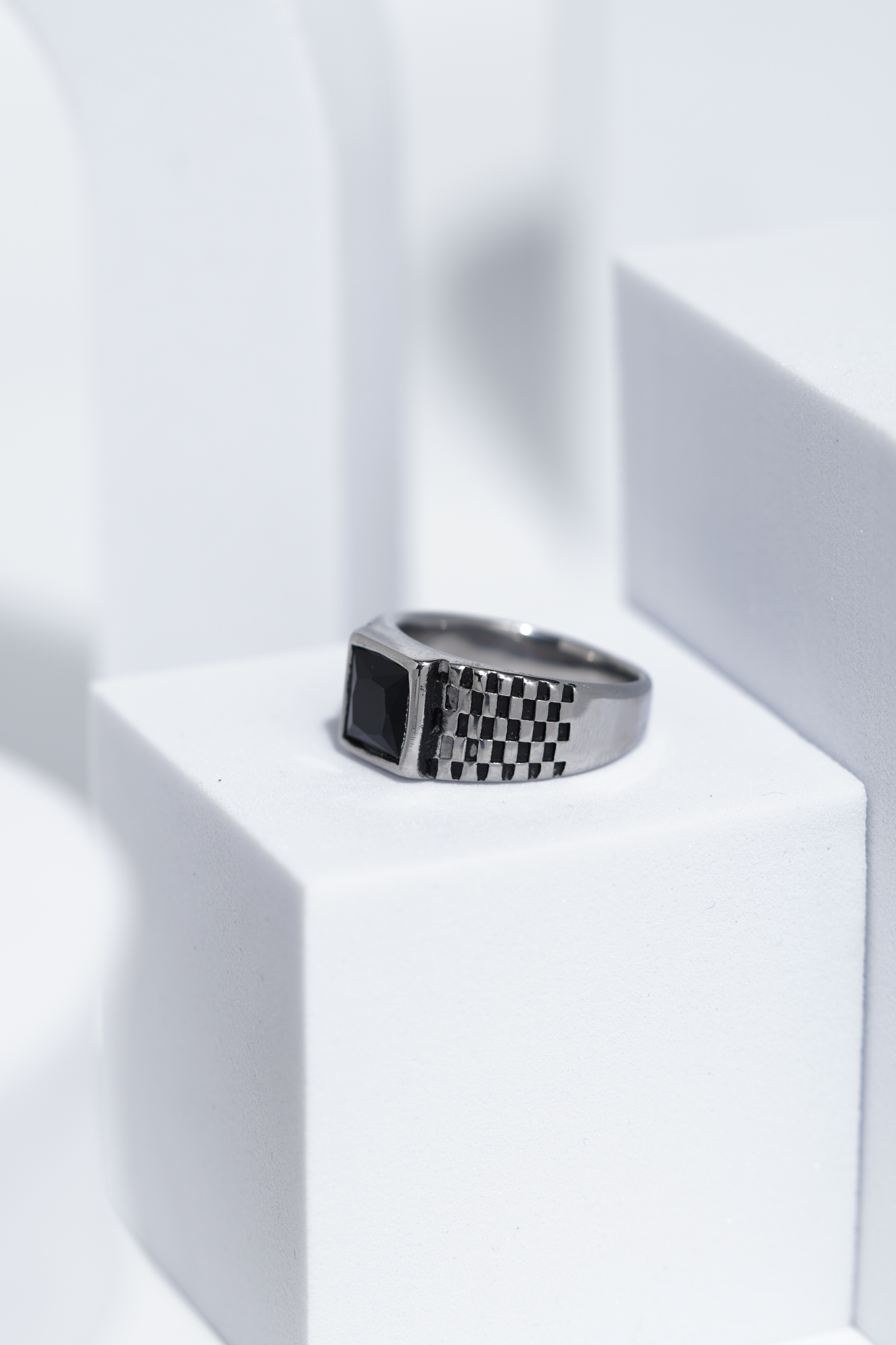 Black Square Stone With Gold And Silver Stainless Steel Ring For Men. worldjewel.in men's ring