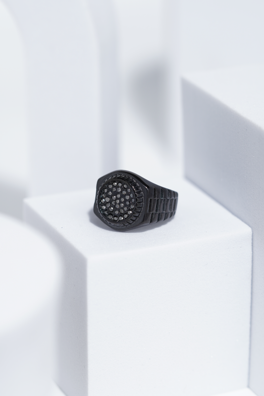 Black Diamond Studded Silver & Black Ring For Men. worldjewel.in men's ring
